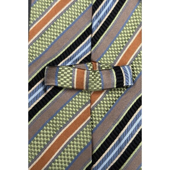 JZ Richards Boulder Men's Tie 63" Textured Striped Silk Green Blue Black USA - Picture 4 of 5